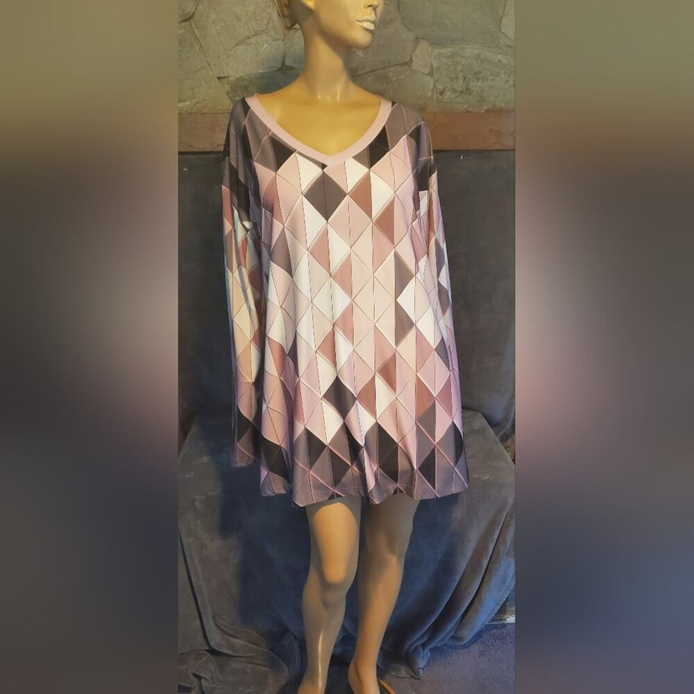 Lily by Firmiana  Pink and Gray Argyle long sleeve tunic dress size 2X